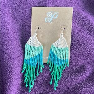 Plunder White, Aqua & Teal Beaded Fringe Earrings
